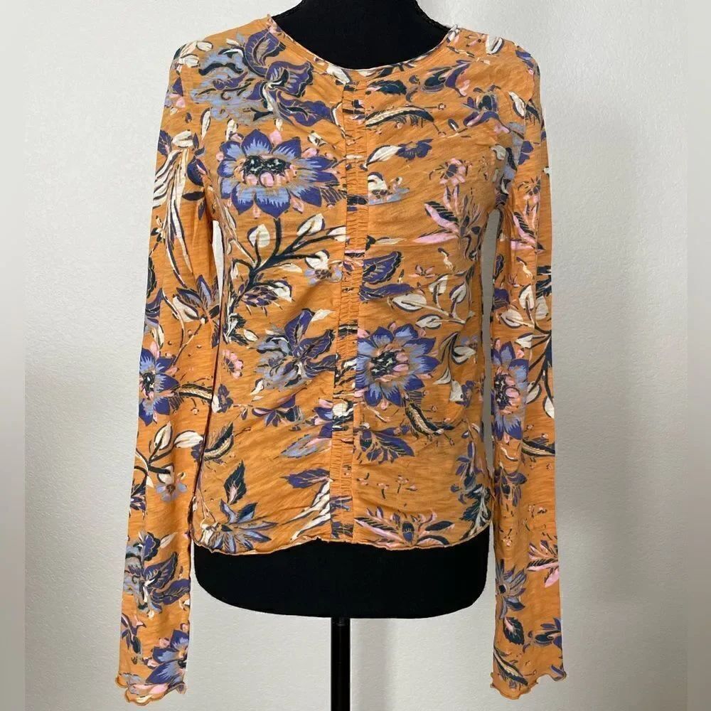 NWT Free People Dreamed of You Floral Ruched Long Sleeve Top